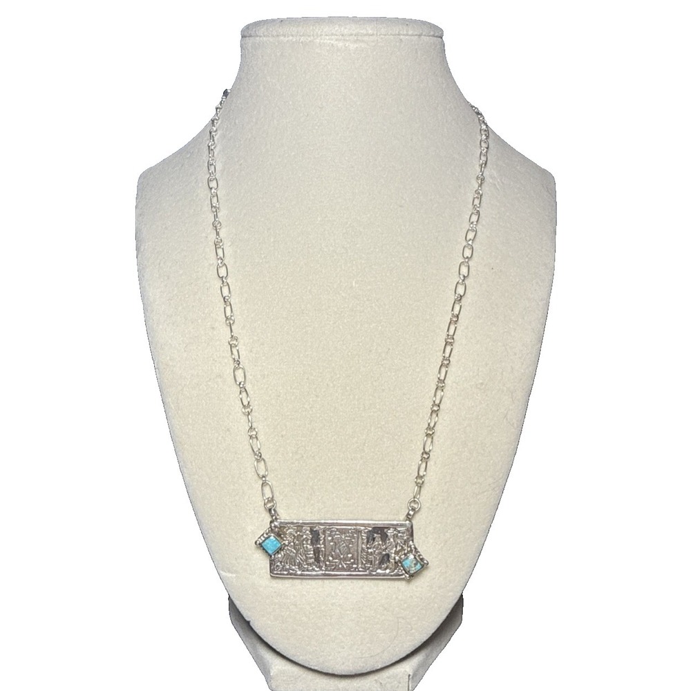 Running Bear Chaco Canyon 925 Sterling Silver Turquoise Detailed Necklace J-9M